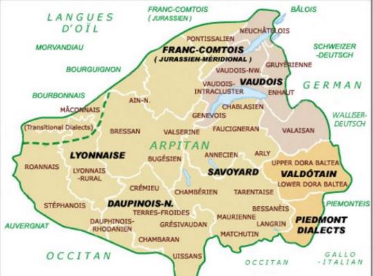 Franco-Provençal or Arpitan. Difficult intelligibility among dialects was noted in the early 18th century. Wikpedia